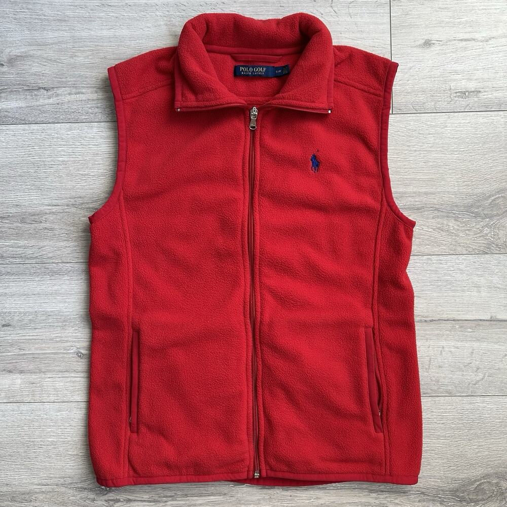 Polo Golf Ralph Lauren Women’s Pink Fleece Vest Jacket Full Zip Up Size M Pony
